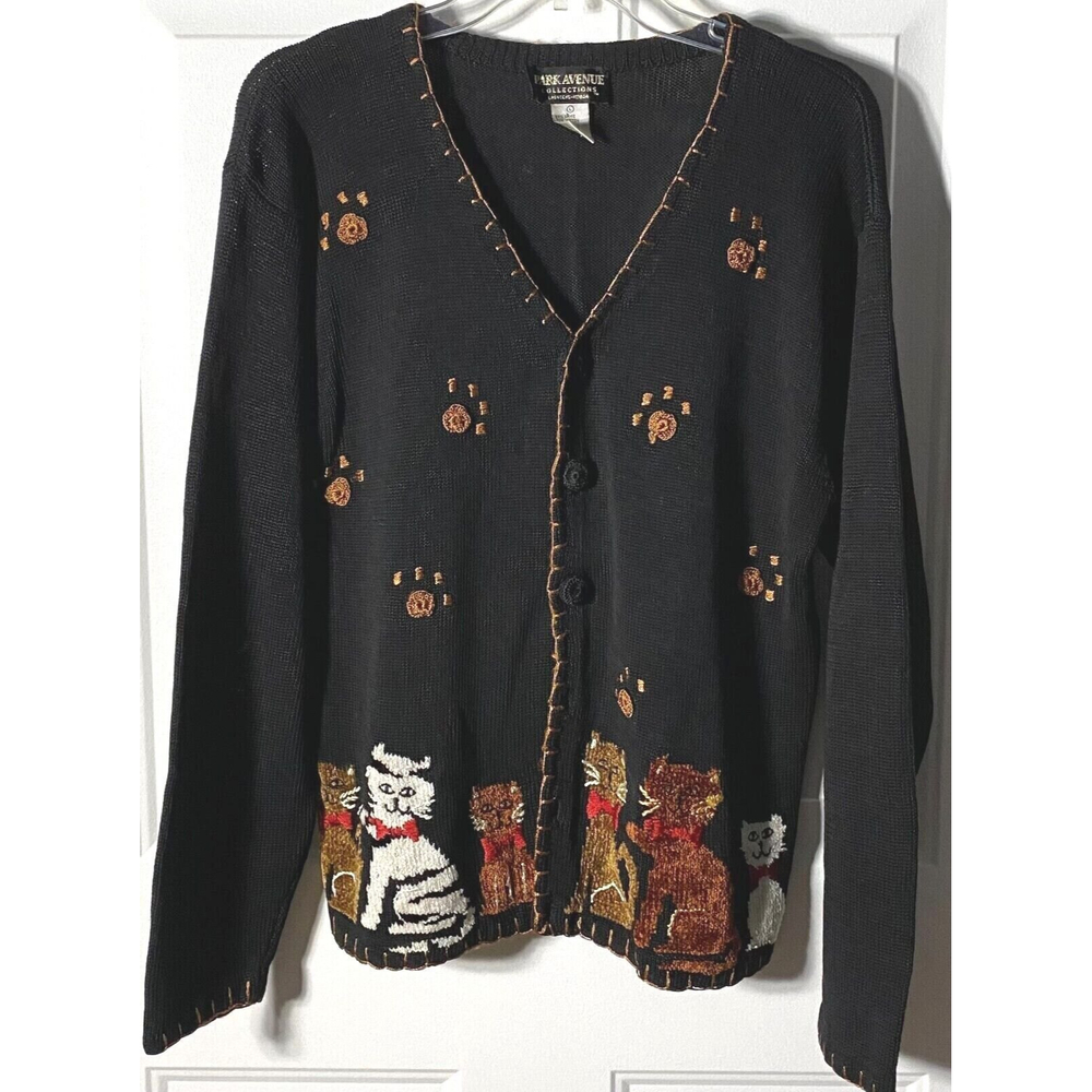 Vintage Park Avenue Collections Ramie Cat Cardigan Sweater Women's Size Large